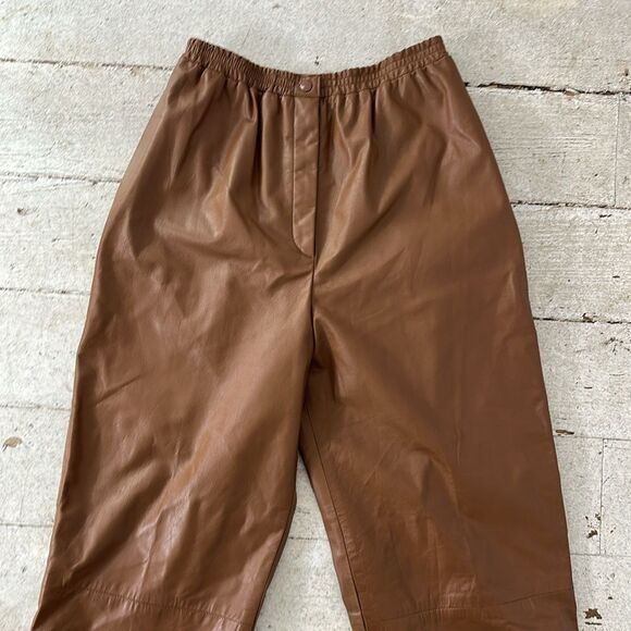 Vintage 80s Genuine Leather Brown Trouser Straight Leg - Picture 2 of 6